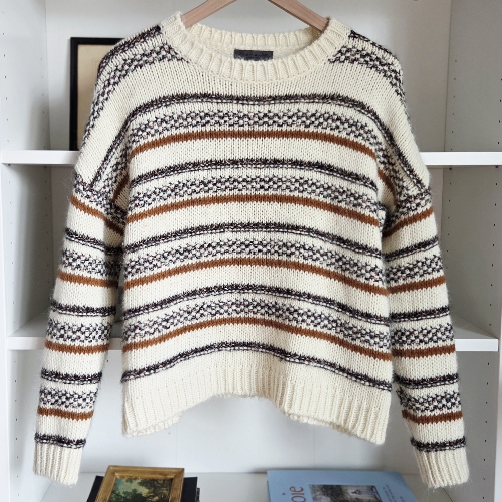 Elsamanda Neutral Striped Alpaca Wool Blend Sweater Womens Size Small